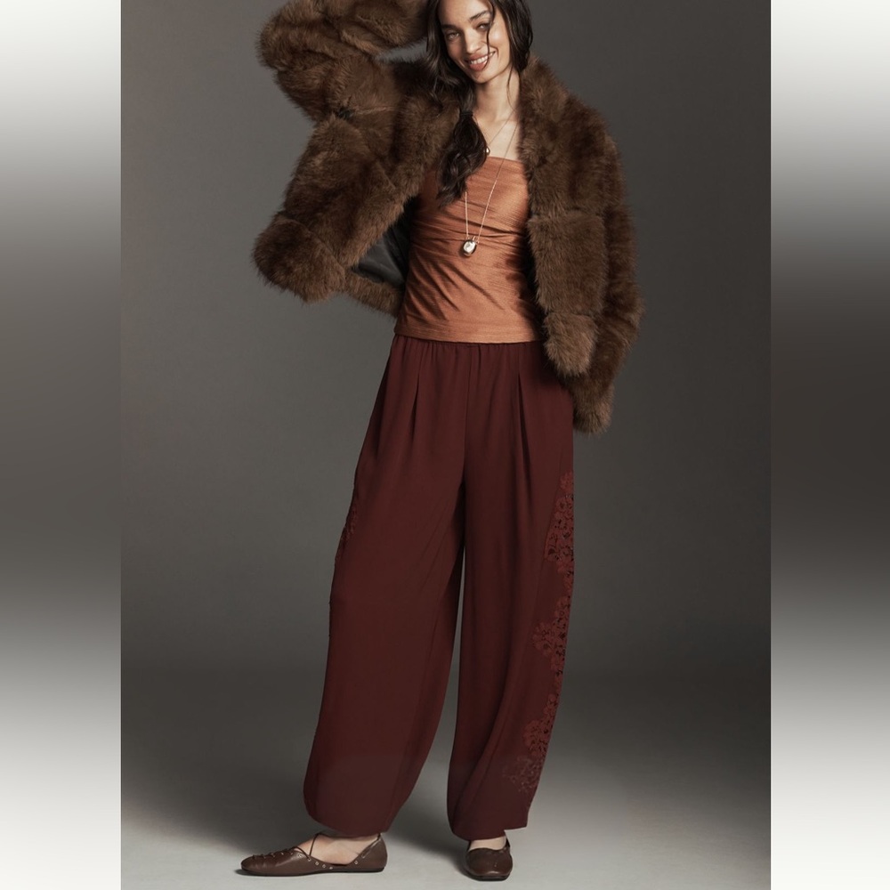 Anthropologie BI-nk Imogen Lace Balloon Pants in Dark Wine